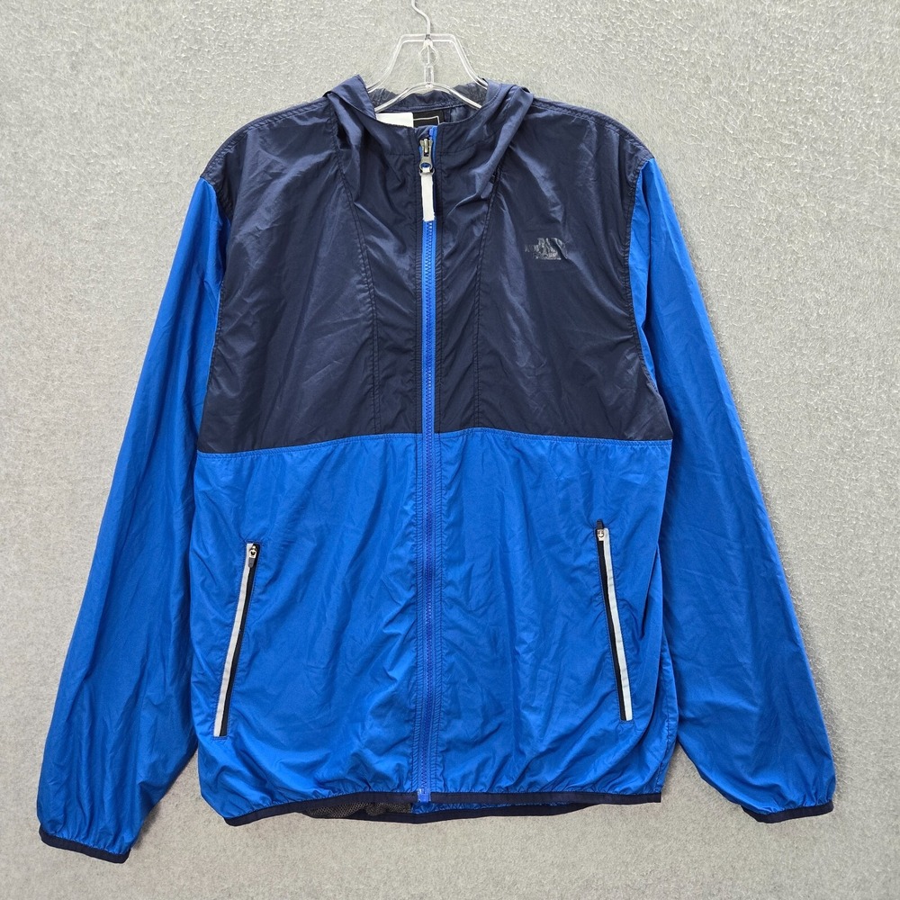 The North Face Men Jacket Medium Blue‎ Colorblock Windbreaker Full Zip Hooded